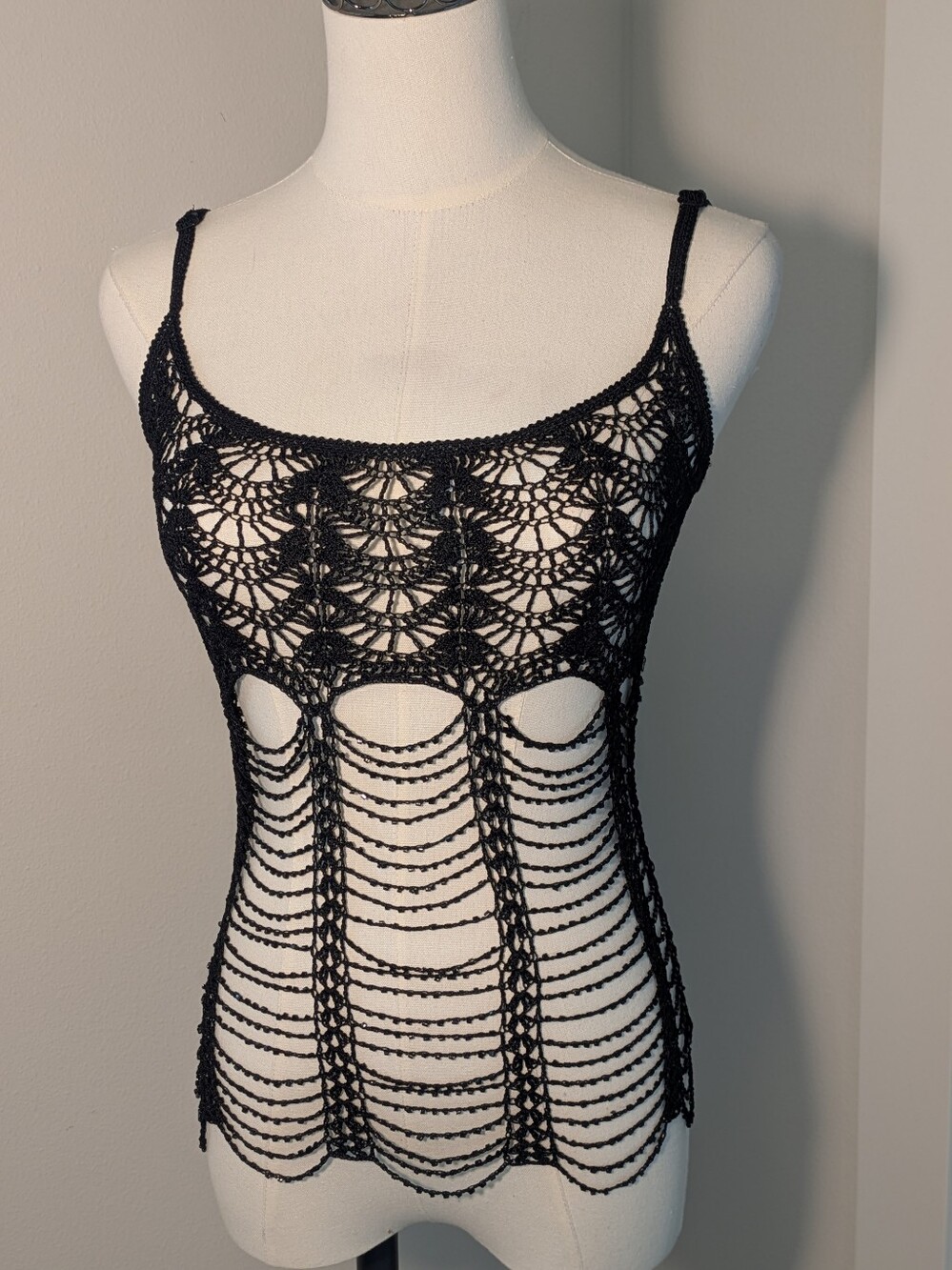 Sexy Little Things VS Beaded Tank Top Size S Vintage Look Crochet  Lingerie
